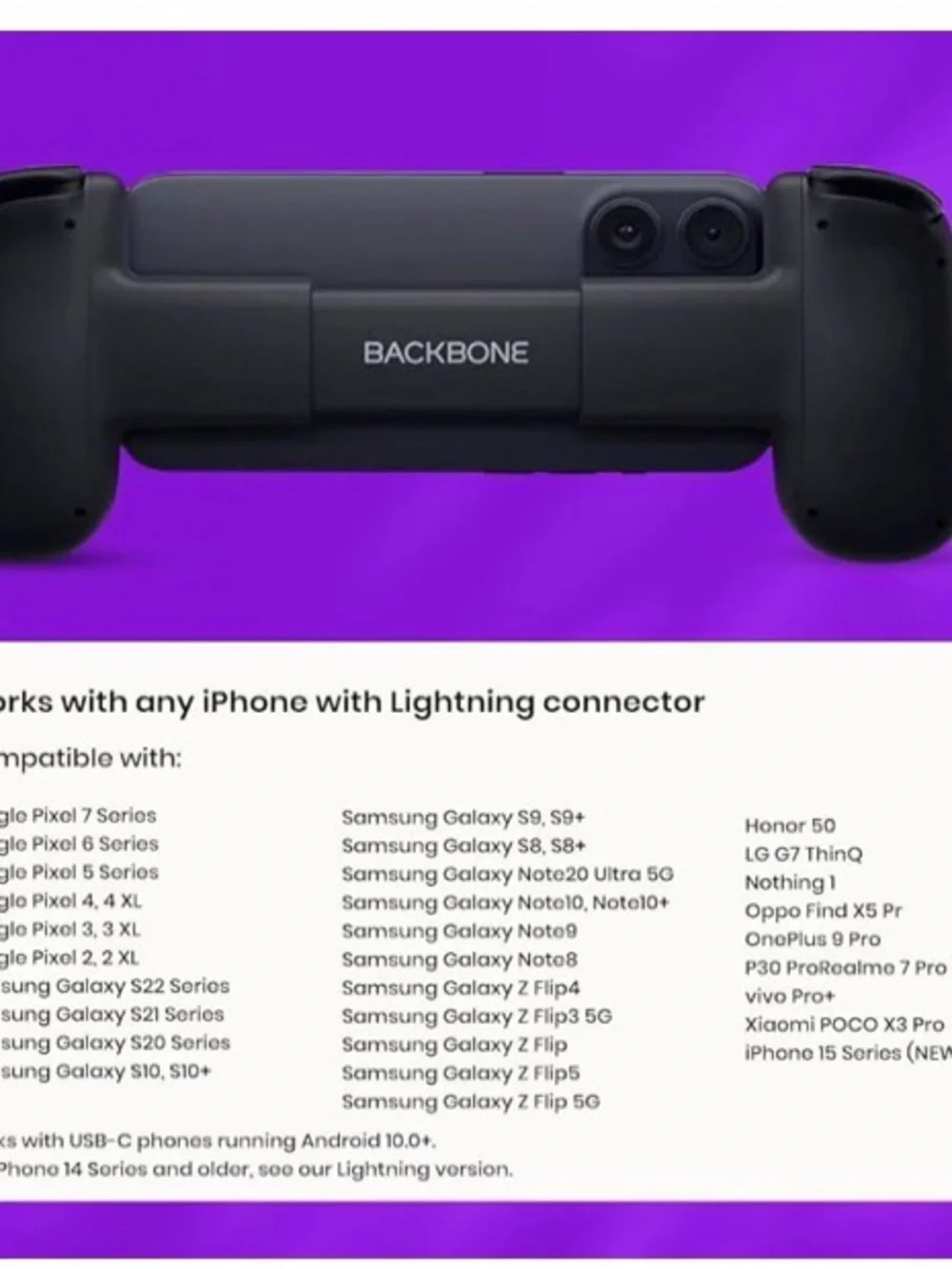 Backbone Compact Black Mobile Gaming Controller Attachment
